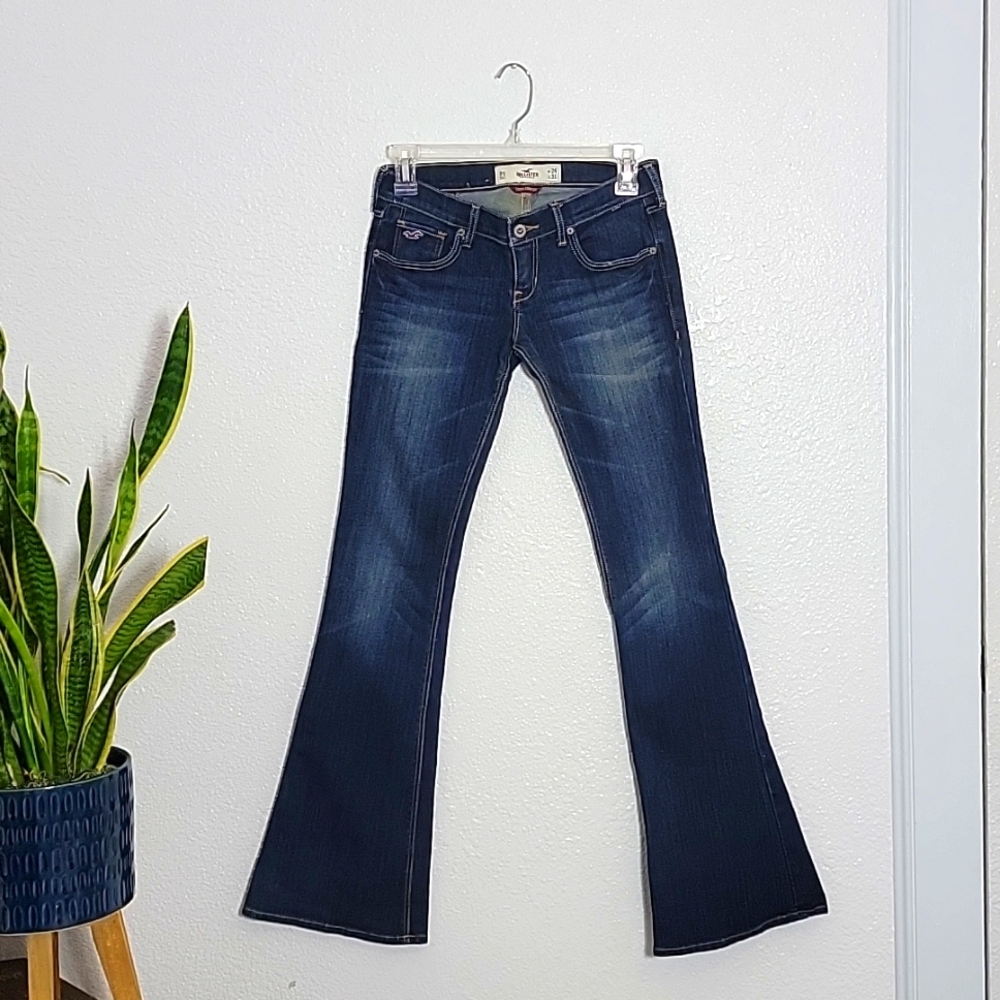 Hollister VINTAGE 0 short, W24 L31- dark denim, Low Rise Flare Jeans, bell